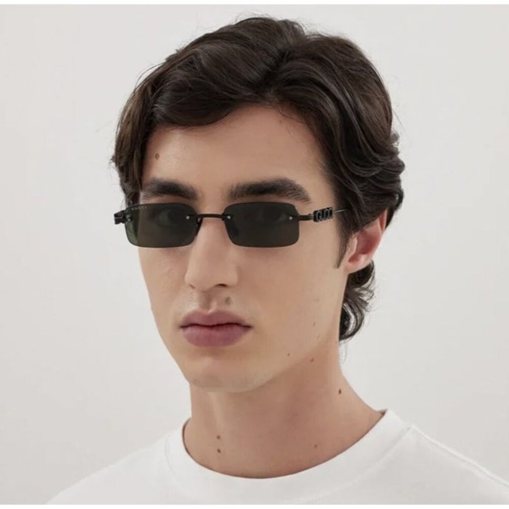 NEW GUCCI SUNGLASSES BLACK UNISEX RECTANGLE EYEWEAR GUCCI GG1808S 001